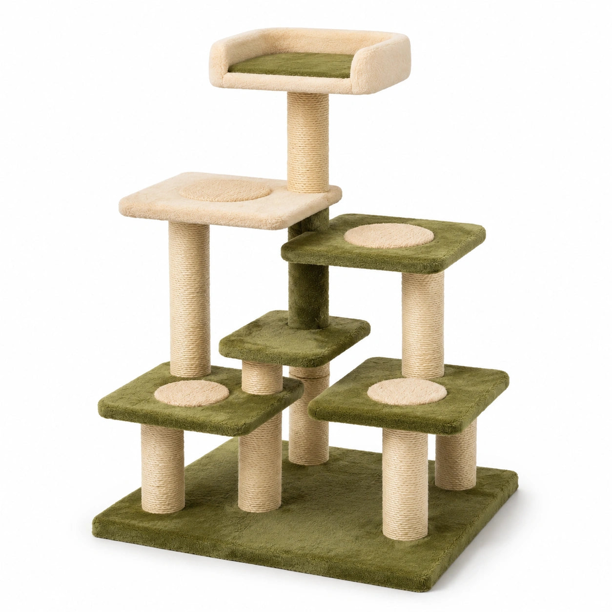 Árbol para gatos de madera con sisal y tela verde/beige 60x40x120 cm
