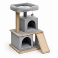 Árbol para gatos de tela gris con rampa y rascador
