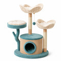 Árbol para gatos de MDF y felpa beige y azul, 3 niveles