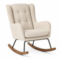 Mecedora de tela poliéster beige con marco de acero y base de madera