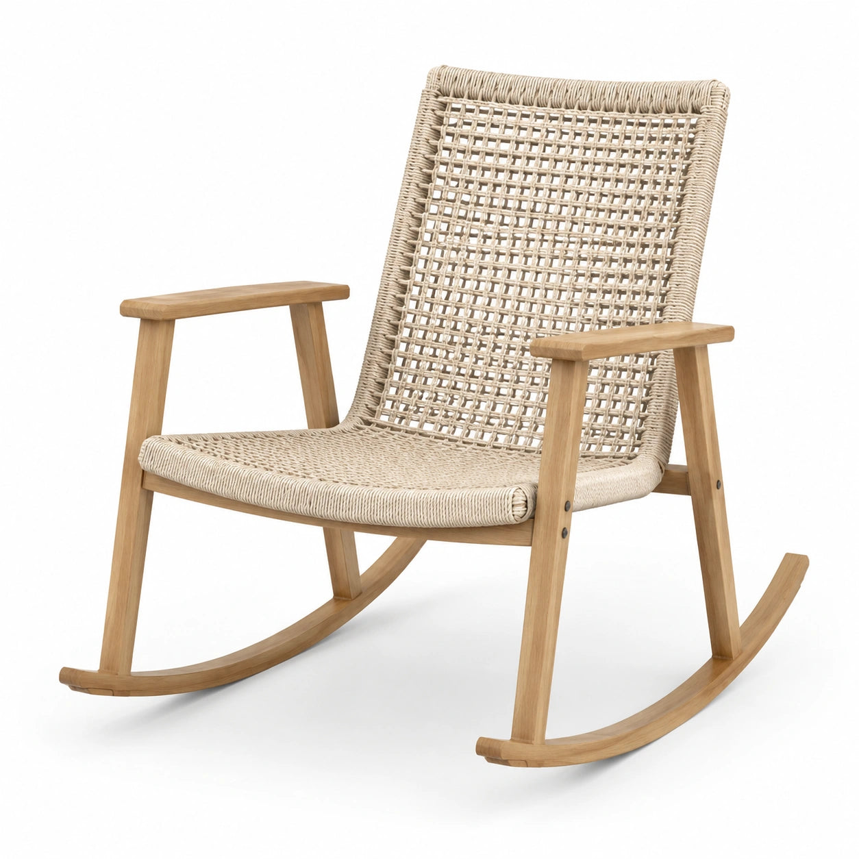 Mecedora de teca con cuerda trenzada beige