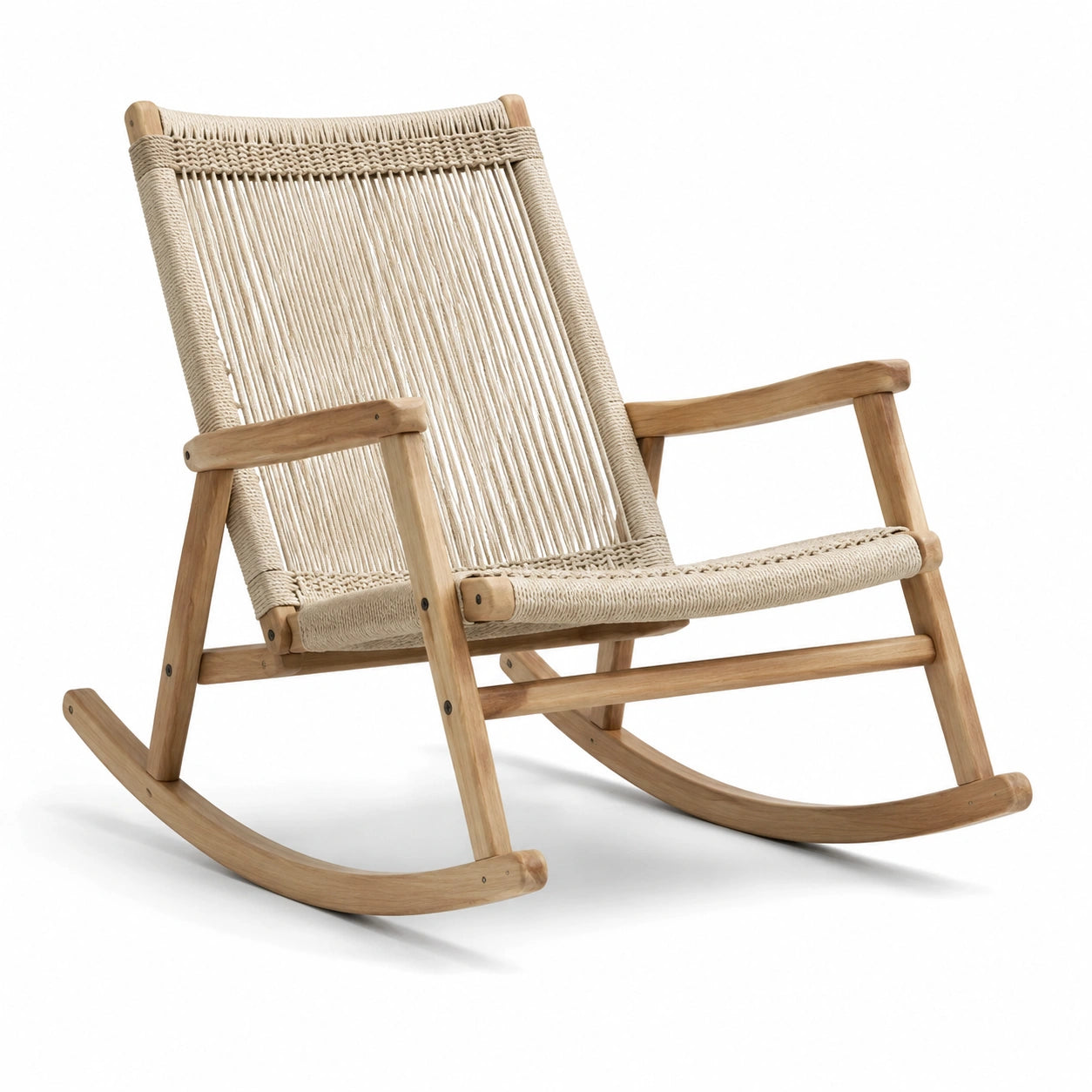 Mecedora de Madera Teca y Cuerda Beige