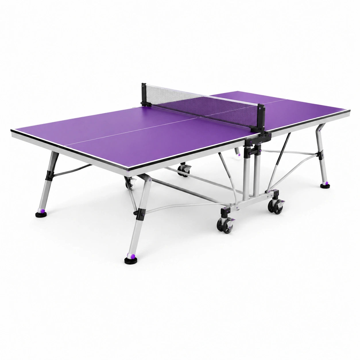 Mesa de ping-pong plegable de madera y acero color púrpura