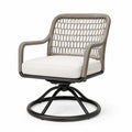 Silla giratoria de metal con respaldo de cuerda y cojín crema