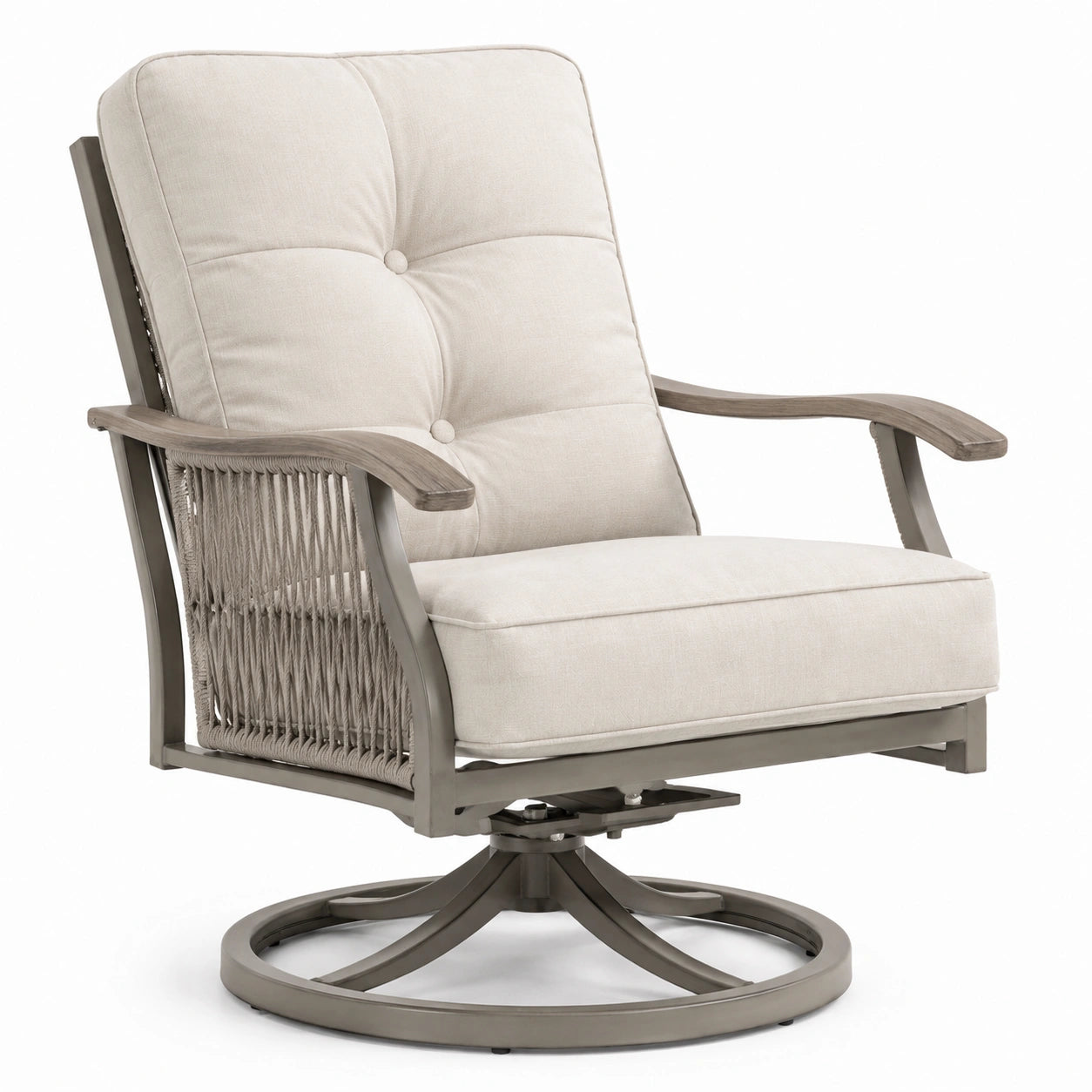 Silla giratoria de metal con cojines beige