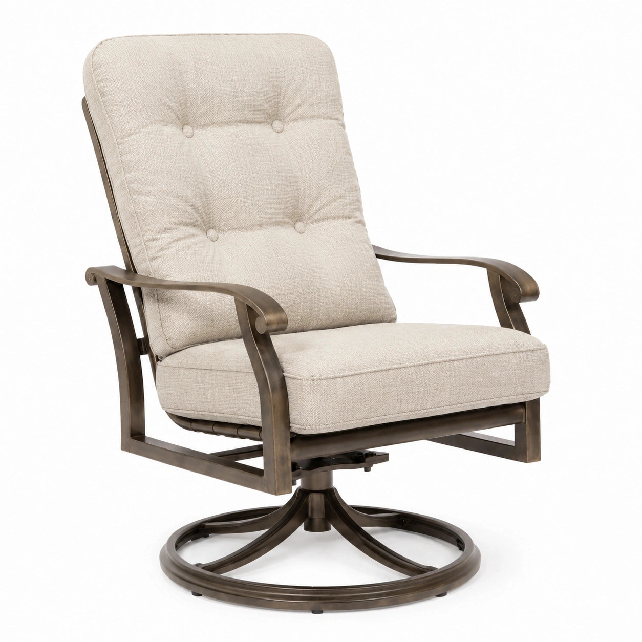 Silla giratoria de metal con tapizado en tela beige