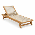 Tumbona de teca y cuerda sintética beige para exterior 200x70x35 cm