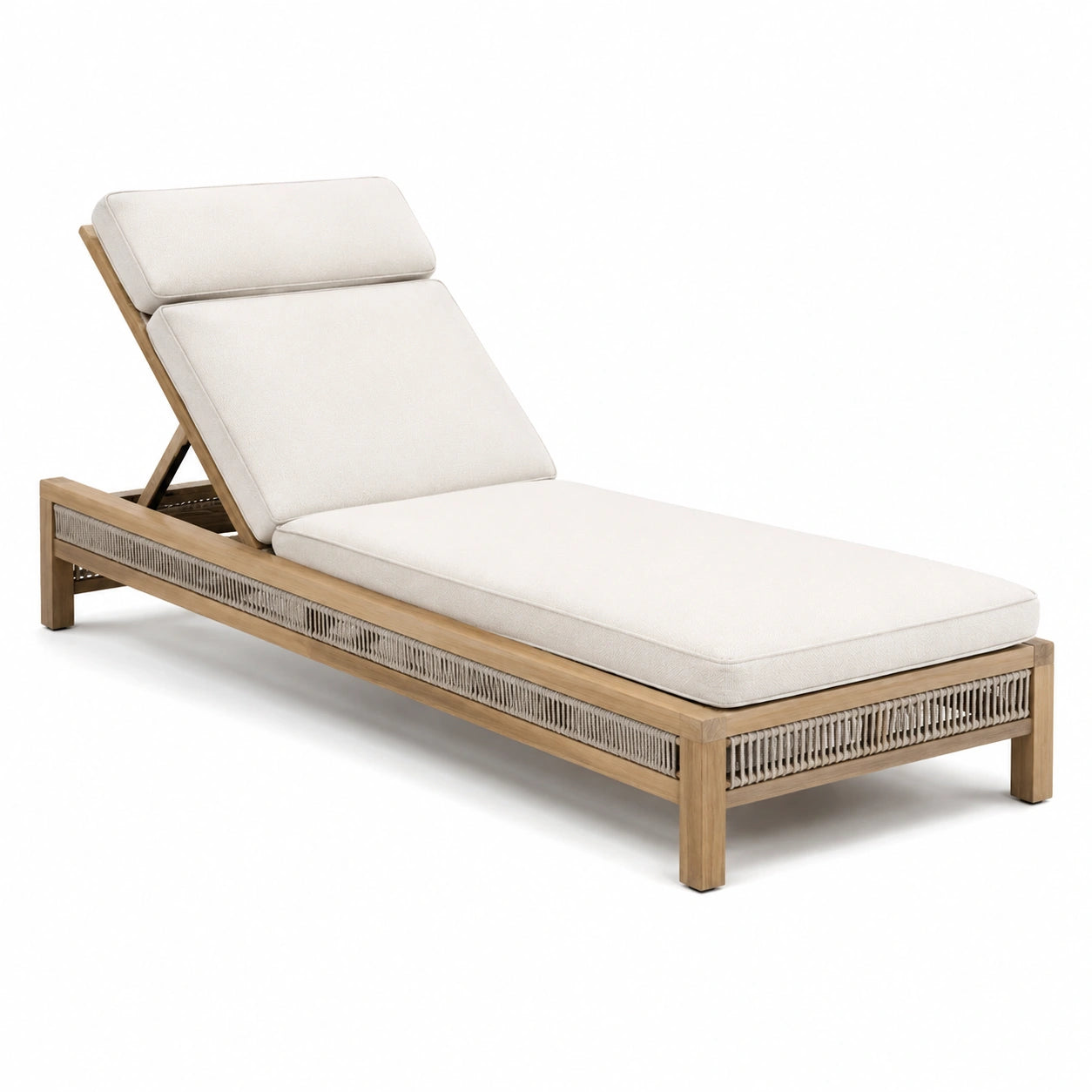 Tumbona de madera teca con cojines beige de poliéster