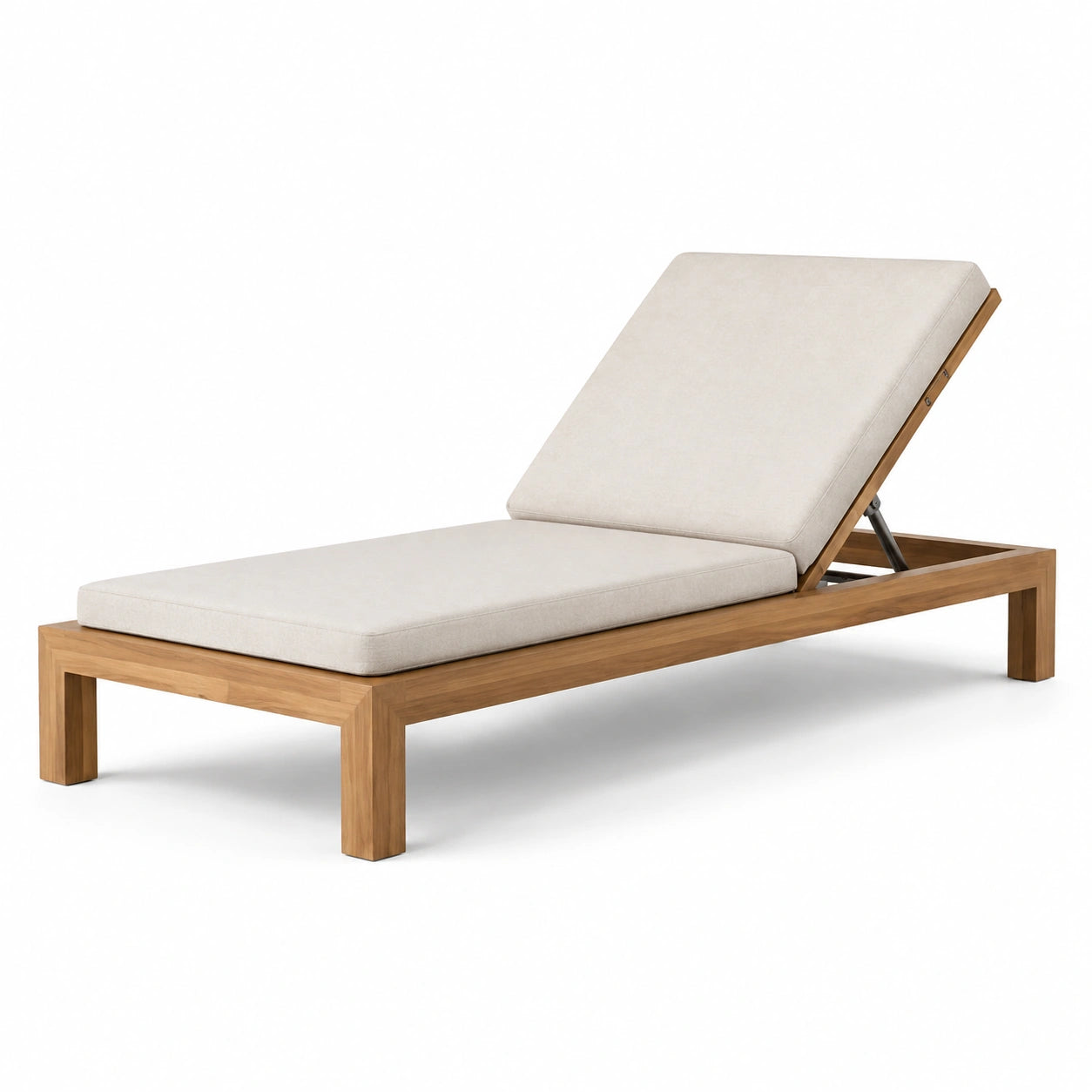 Tumbona de teca con cojín ajustable beige