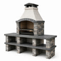 Barbacoa de piedra y ladrillo gris con chimenea
