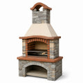 Barbacoa de piedra natural y ladrillo con chimenea, beige/marrón, 210x110x65 cm