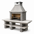 Barbacoa de ladrillo refractario y acero inoxidable gris 120x60x210 cm