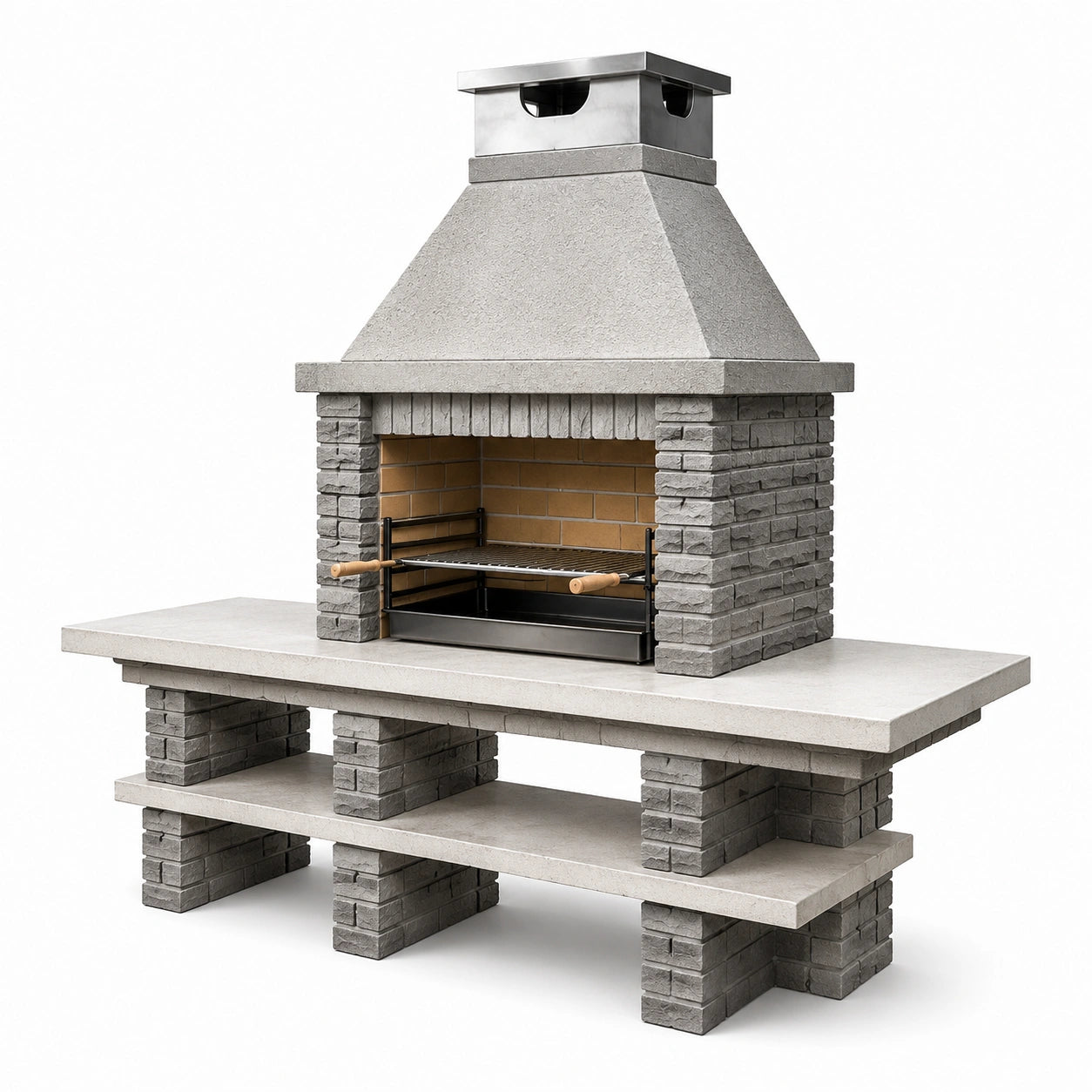 Barbacoa de ladrillo refractario y acero inoxidable gris 120x60x210 cm
