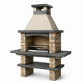 Barbacoa de piedra y acero inoxidable con chimenea, altura 200 cm