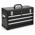 Caja de herramientas metálica con cerradura y 3 cajones negra