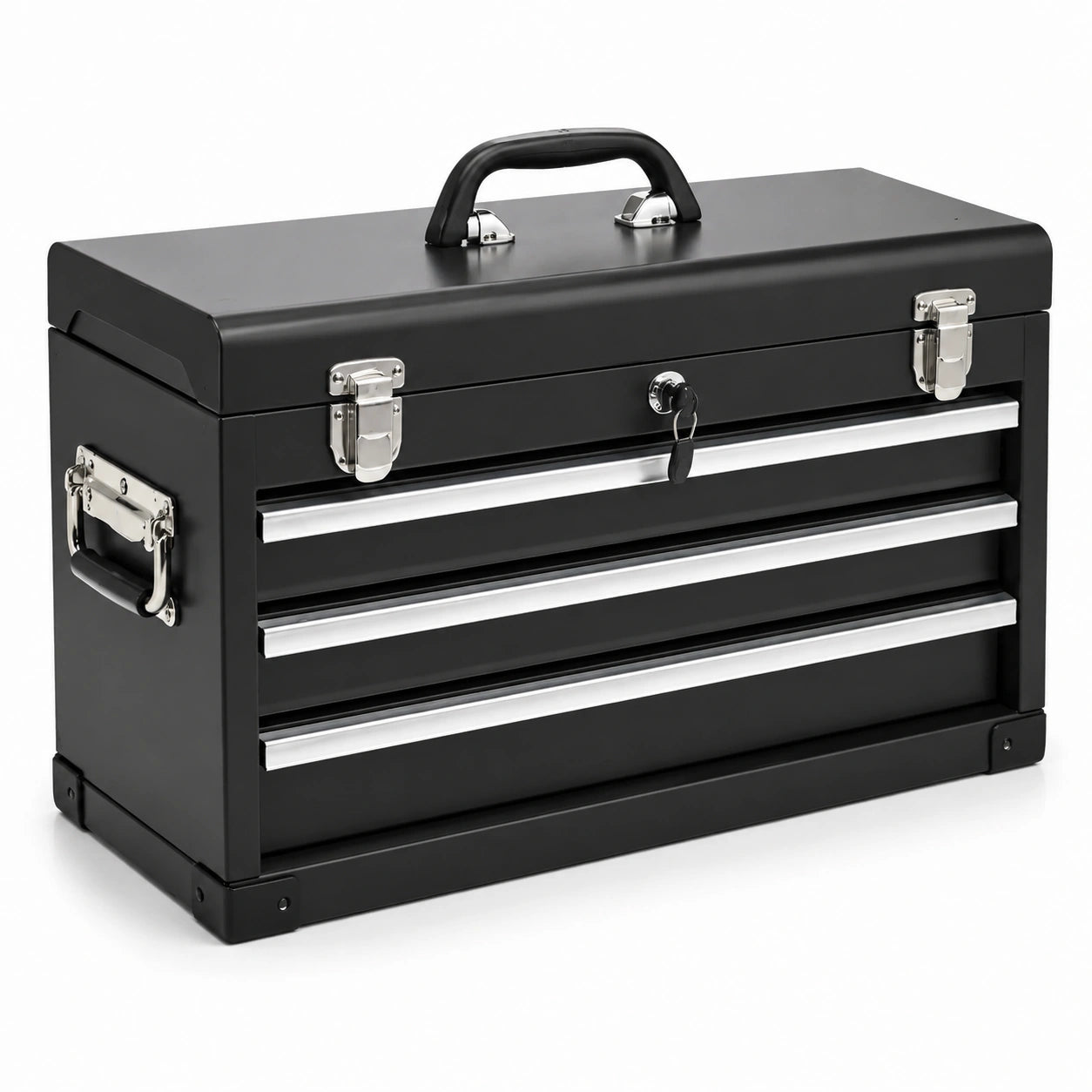 Caja de herramientas metálica con cerradura y 3 cajones negra