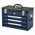 Caja de herramientas de metal con 3 cajones azul y negro 51x22x30 cm