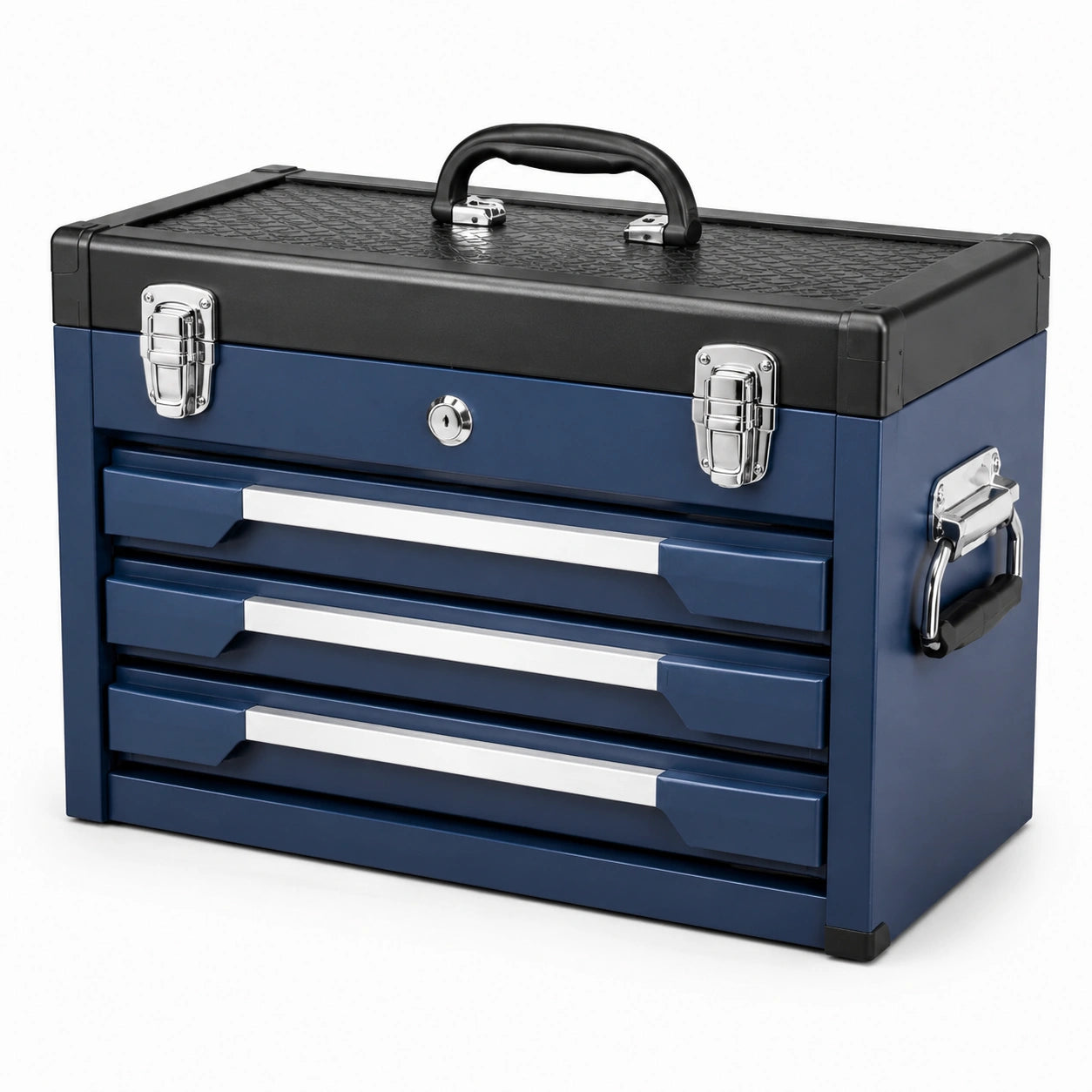 Caja de herramientas de metal con 3 cajones azul y negro 51x22x30 cm
