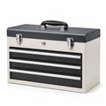 Caja de herramientas de acero con 3 cajones negro y plata con cerradura