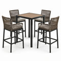 Conjunto de bar de metal y ratán sintético para exterior con 4 taburetes