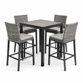 Conjunto de bar de ratán sintético y aluminio con mesa y 4 sillas