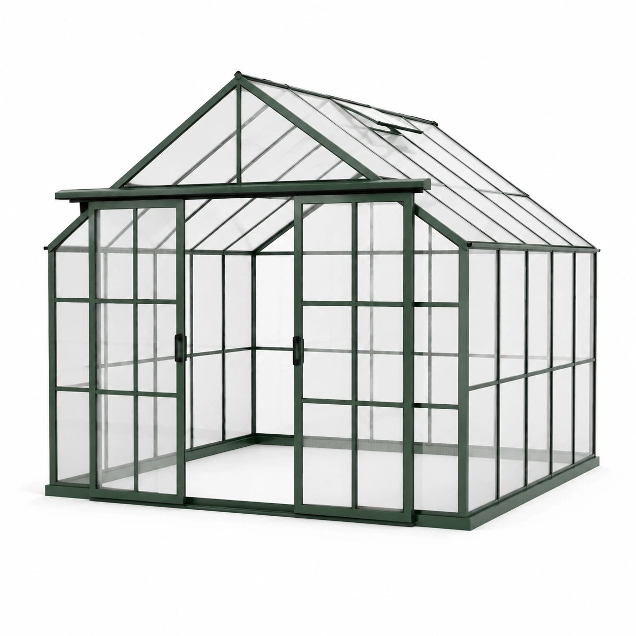 Invernadero de aluminio y policarbonato verde transparente